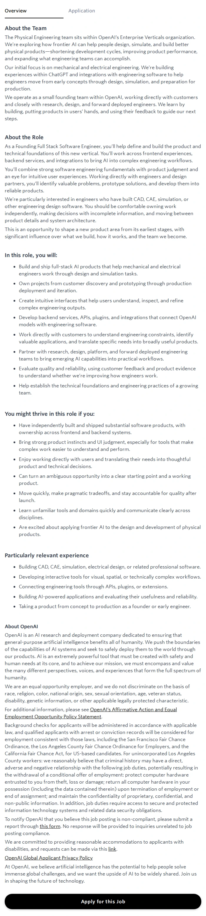 오픈에이아이(OpenAI) Software Engineer, Physical Engineering 채용공고
