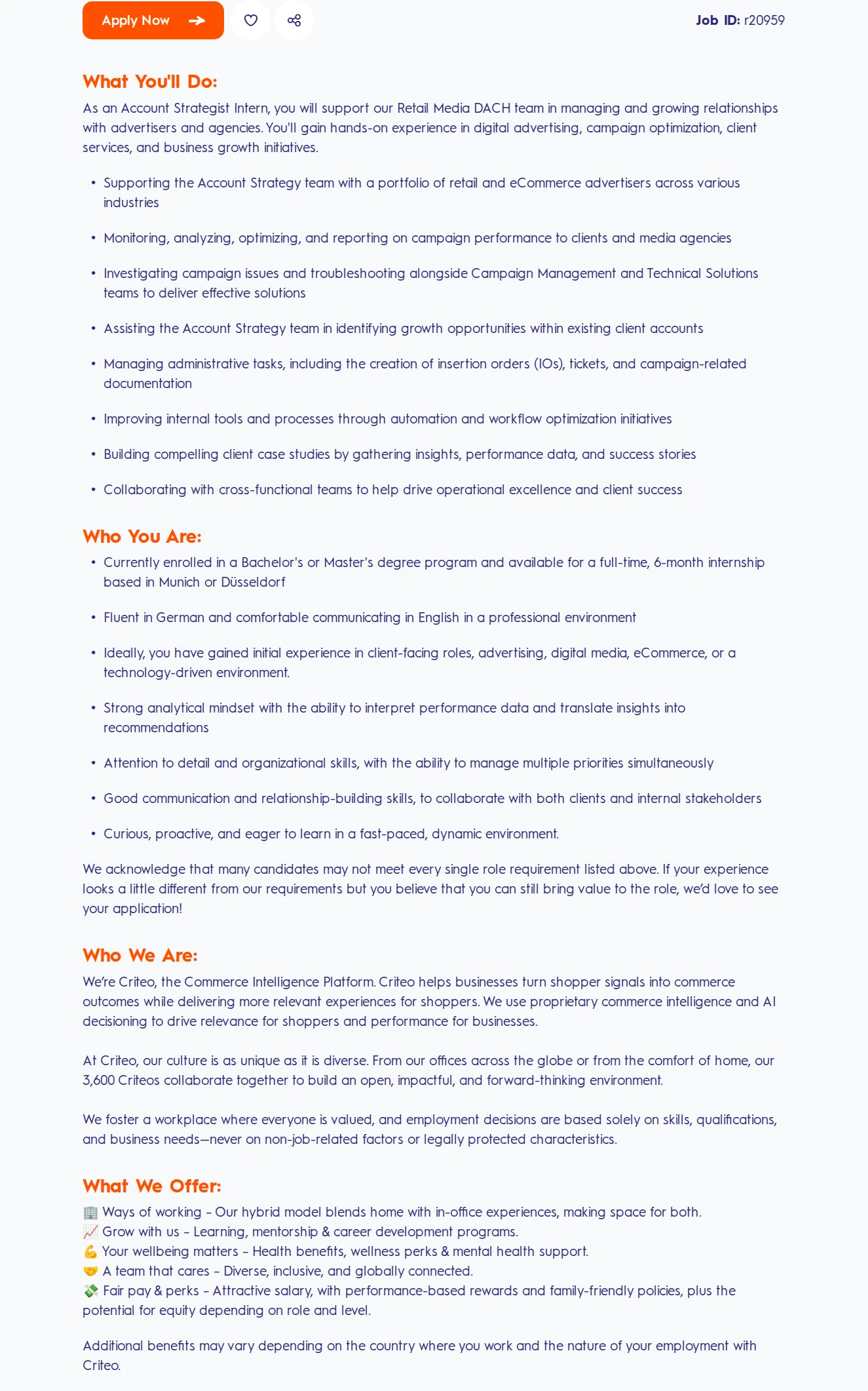 크리테오 Account Strategist Intern, 6-month (German-Speaker) 채용공고