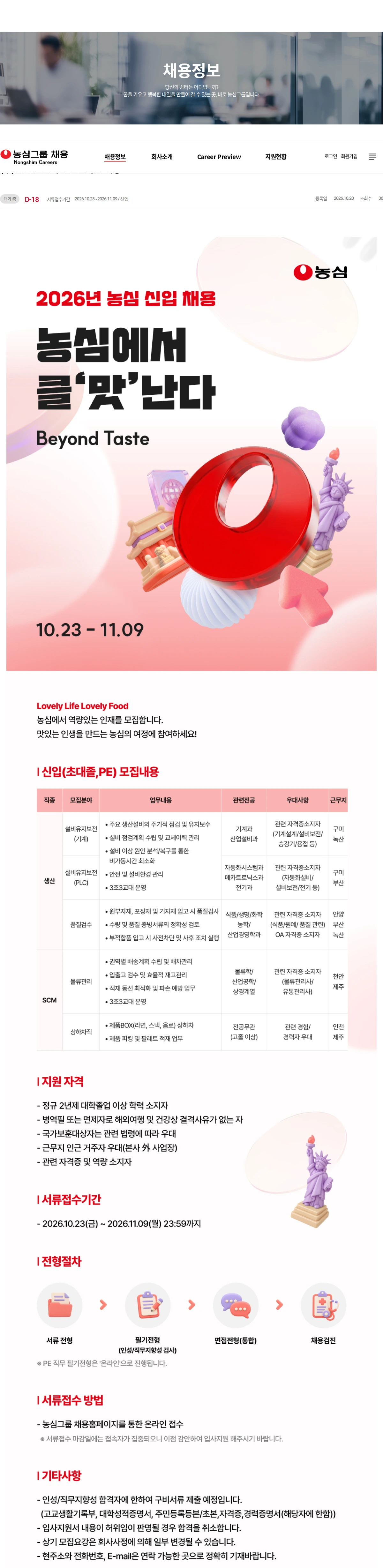 농심 농심(주)농심 전문대졸 신입사원 채용 채용공고