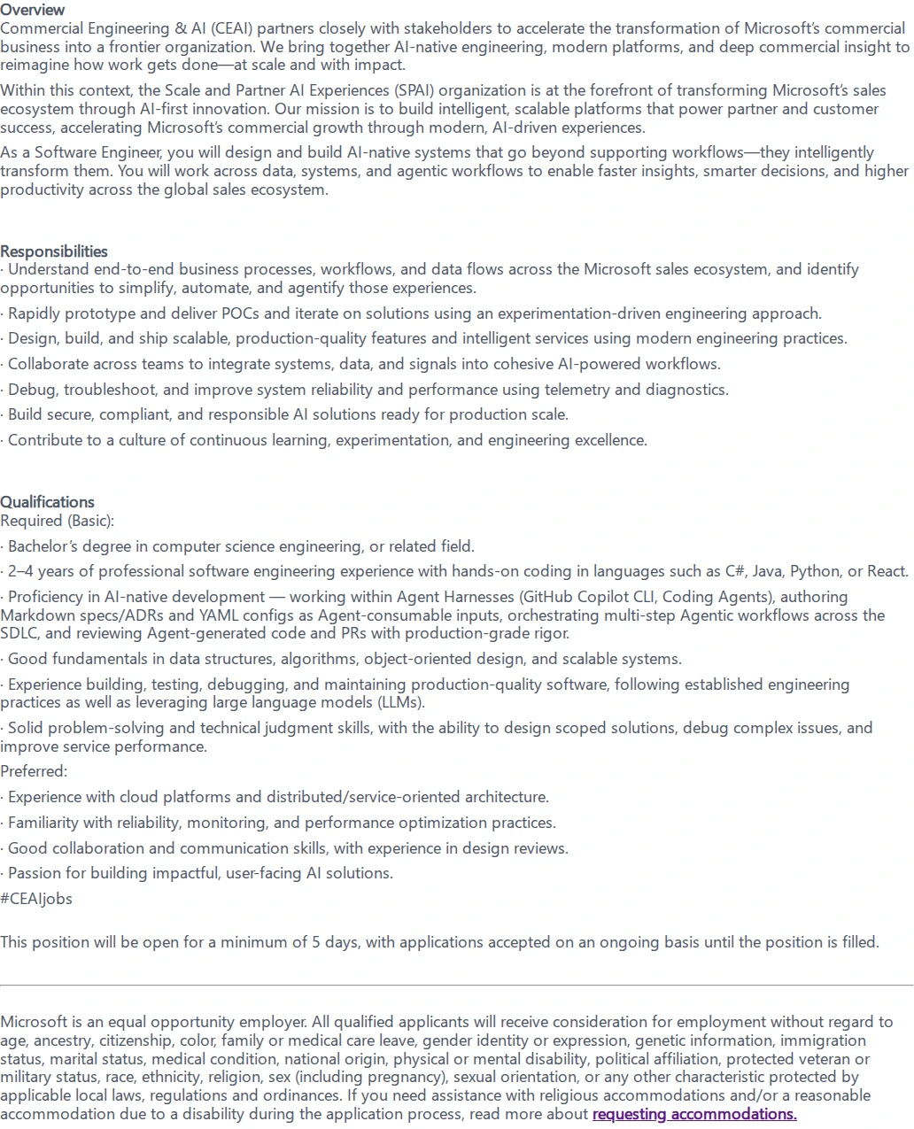 마이크로소프트(Microsoft) Software Engineer II 채용공고