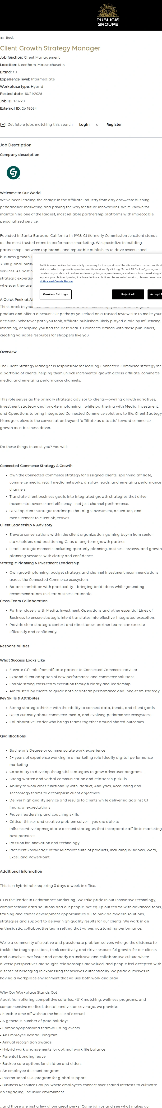 Publicis Groupe Client Growth Strategy Manager 채용공고