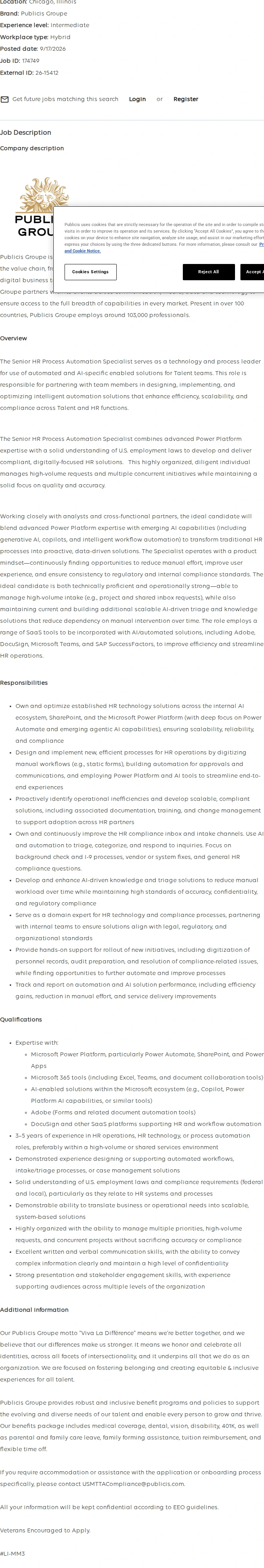 Publicis Groupe Senior HR Process Automation Specialist 채용공고