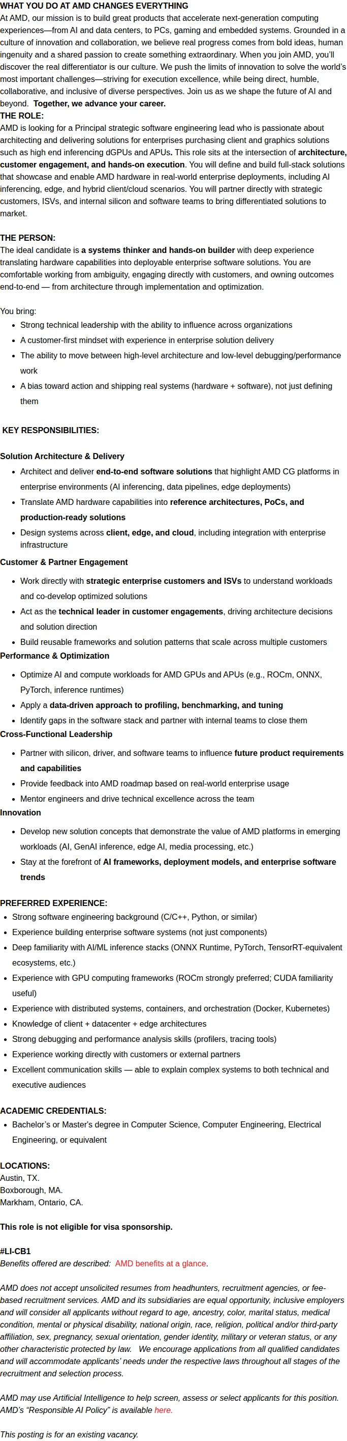AMD Software Solutions Architect 채용공고