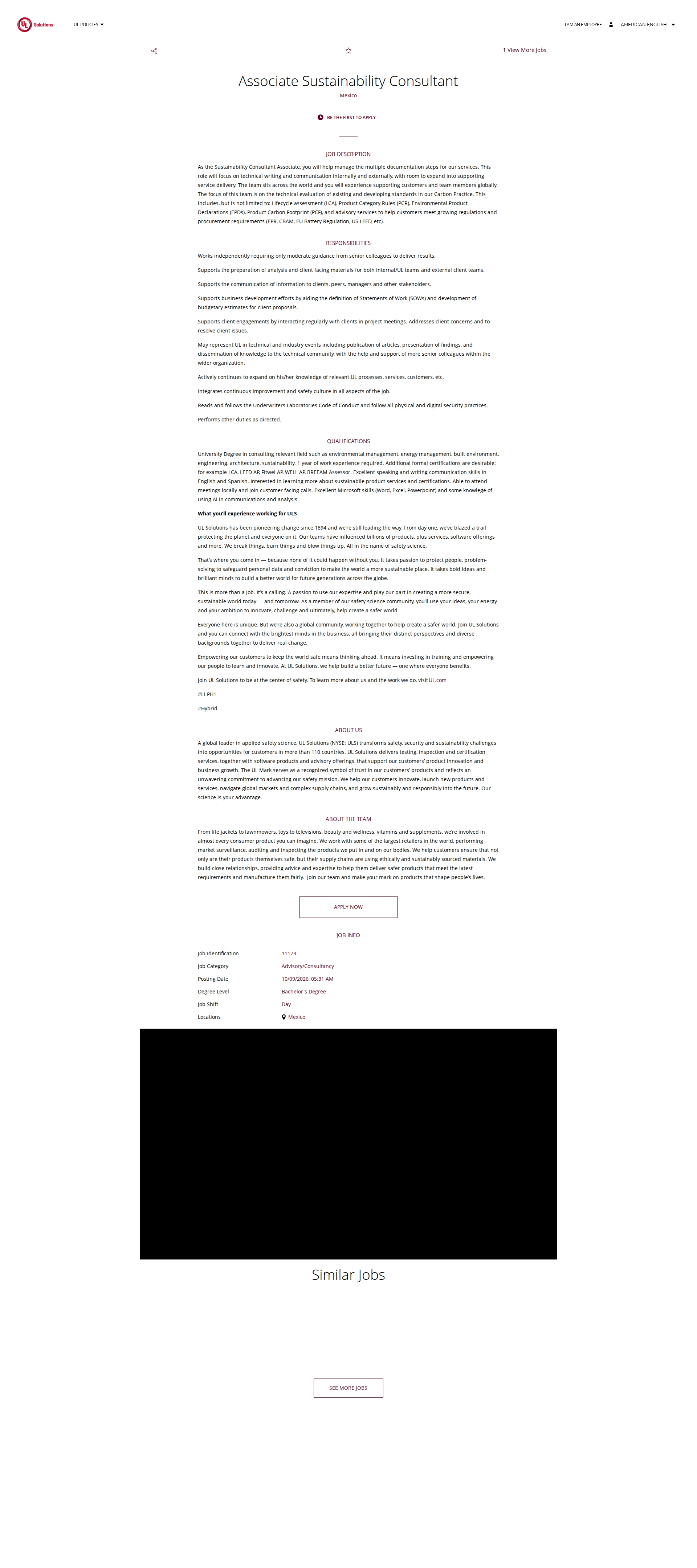 UL Solutions Associate Sustainability Consultant 채용공고