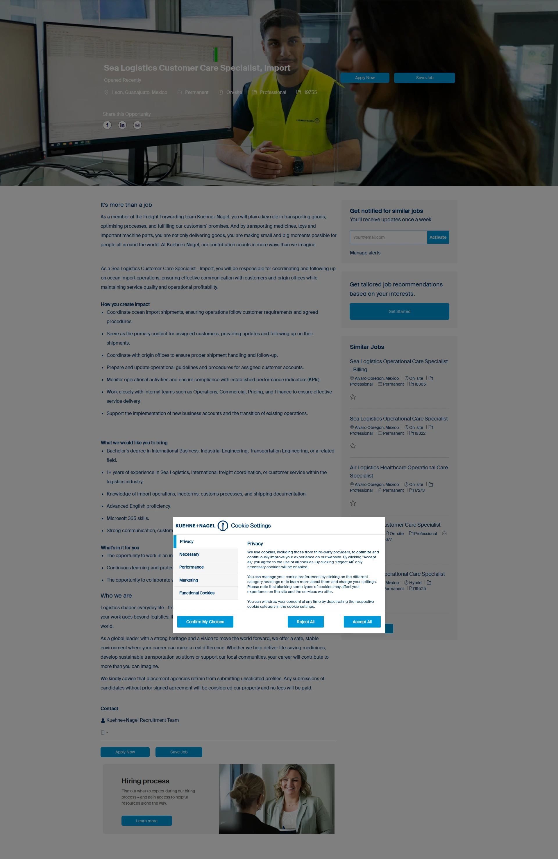 퀴네앤드나겔 Sea Logistics Customer Care Specialist, Import 채용공고