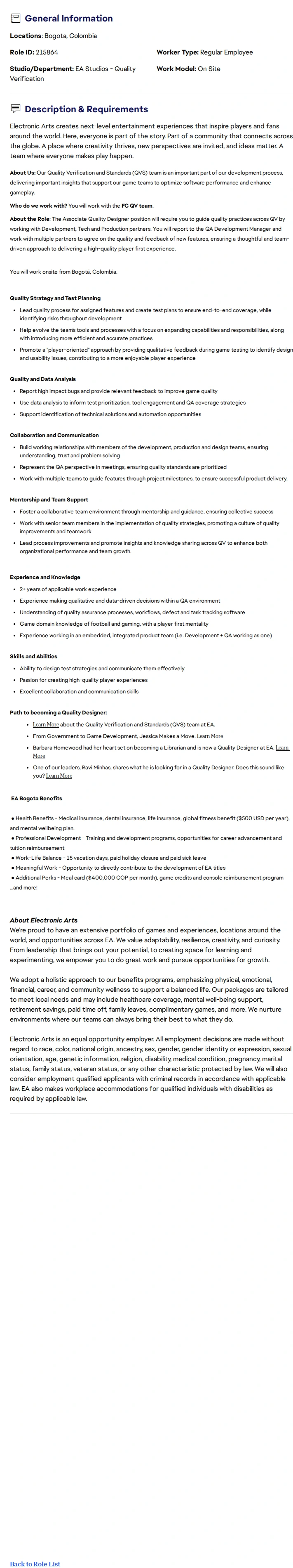 ElectronicArts Senior QA Specialist - FC 채용공고