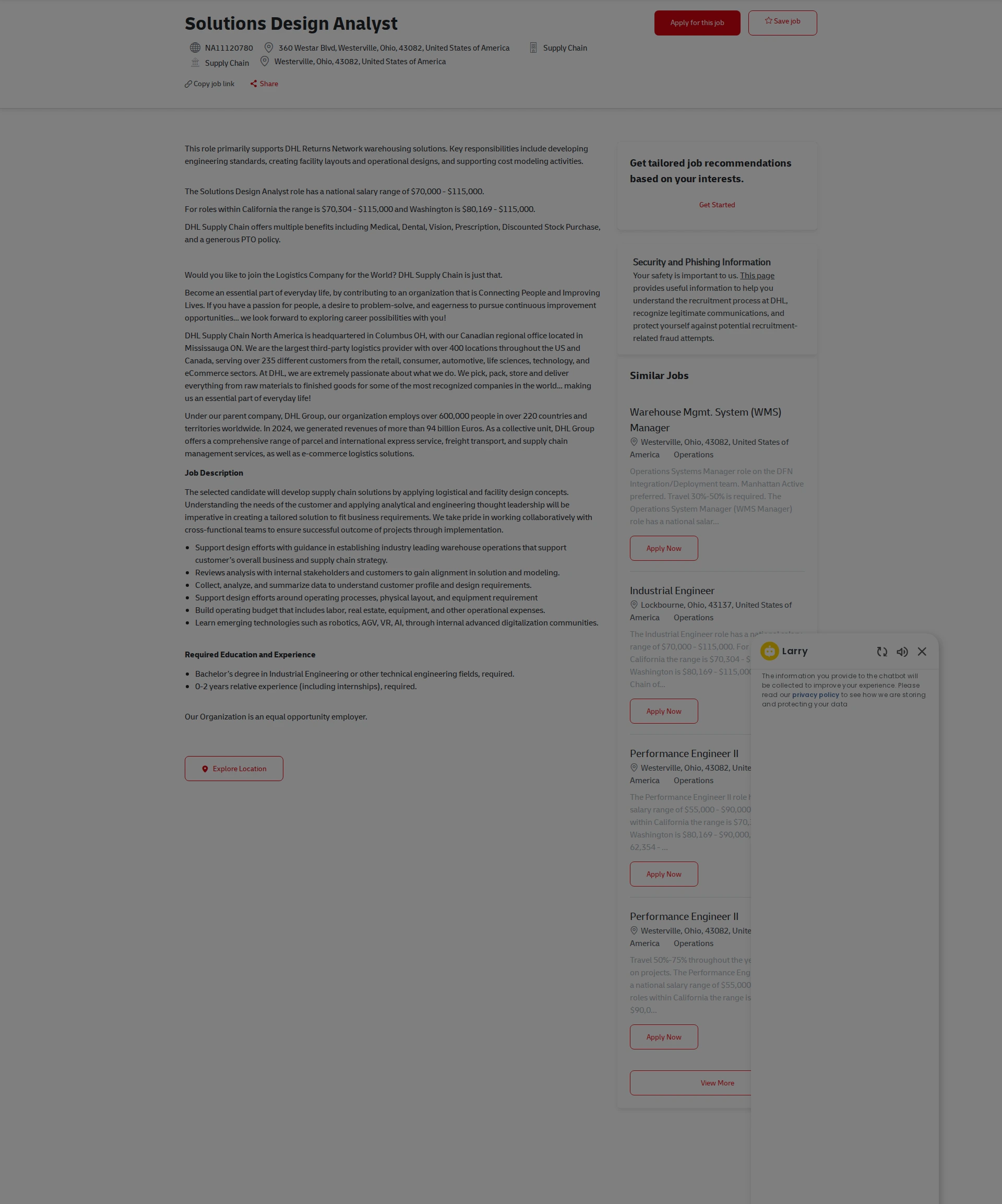 DHL Solutions Design Analyst 채용공고