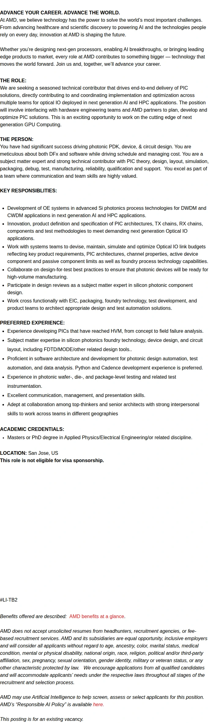 AMD Silicon Photonics Design Engineer 채용공고