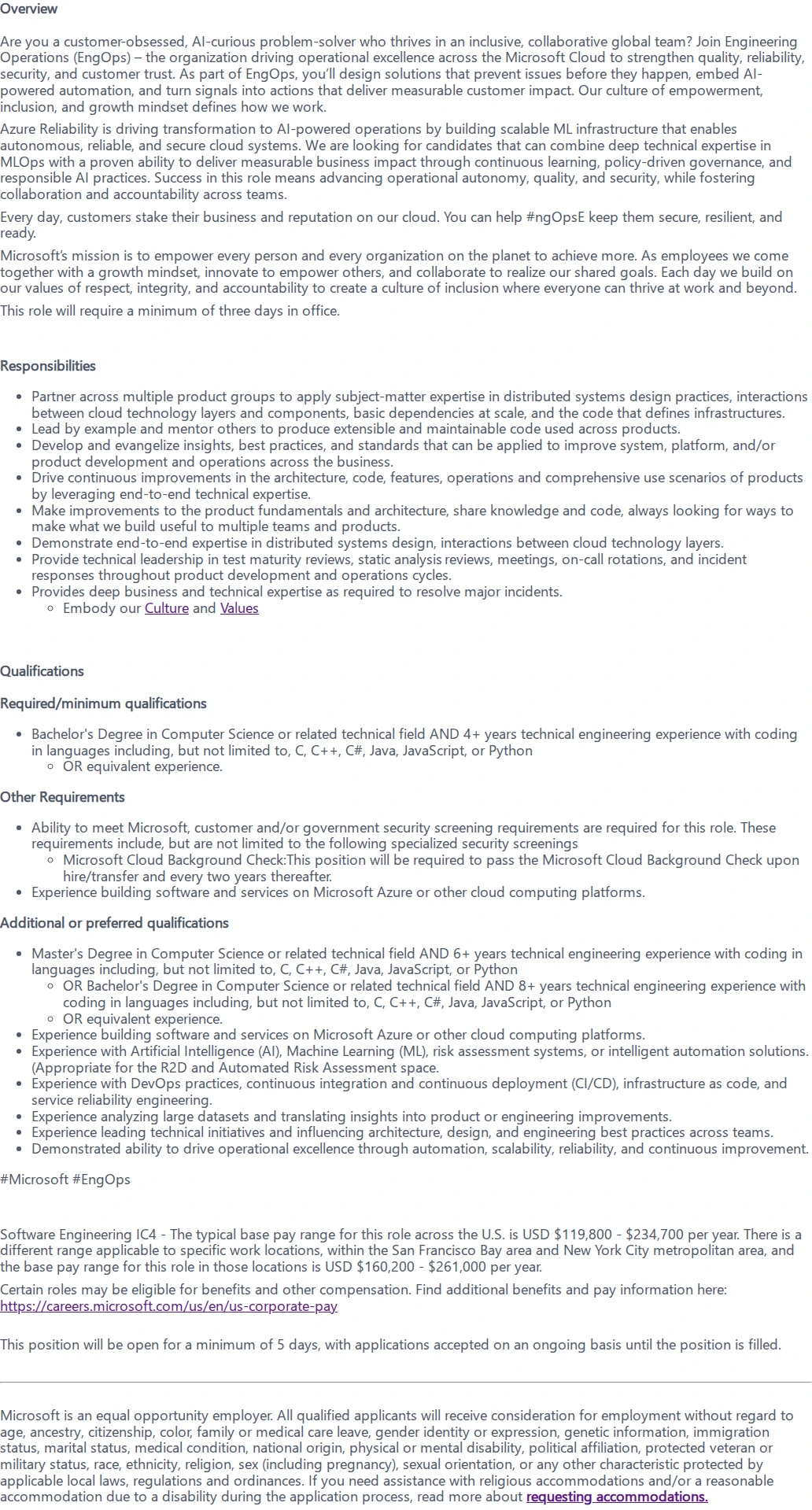 마이크로소프트(Microsoft) Senior Software Engineer - Full Stack AI/ML 채용공고