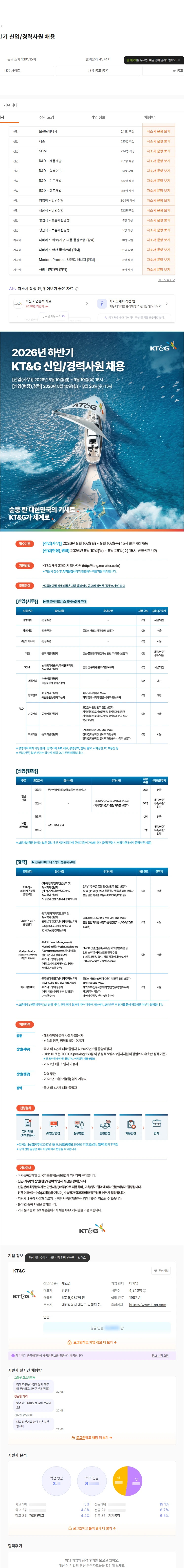 KT&G 2026년 하반기 신입/경력사원 채용 채용공고