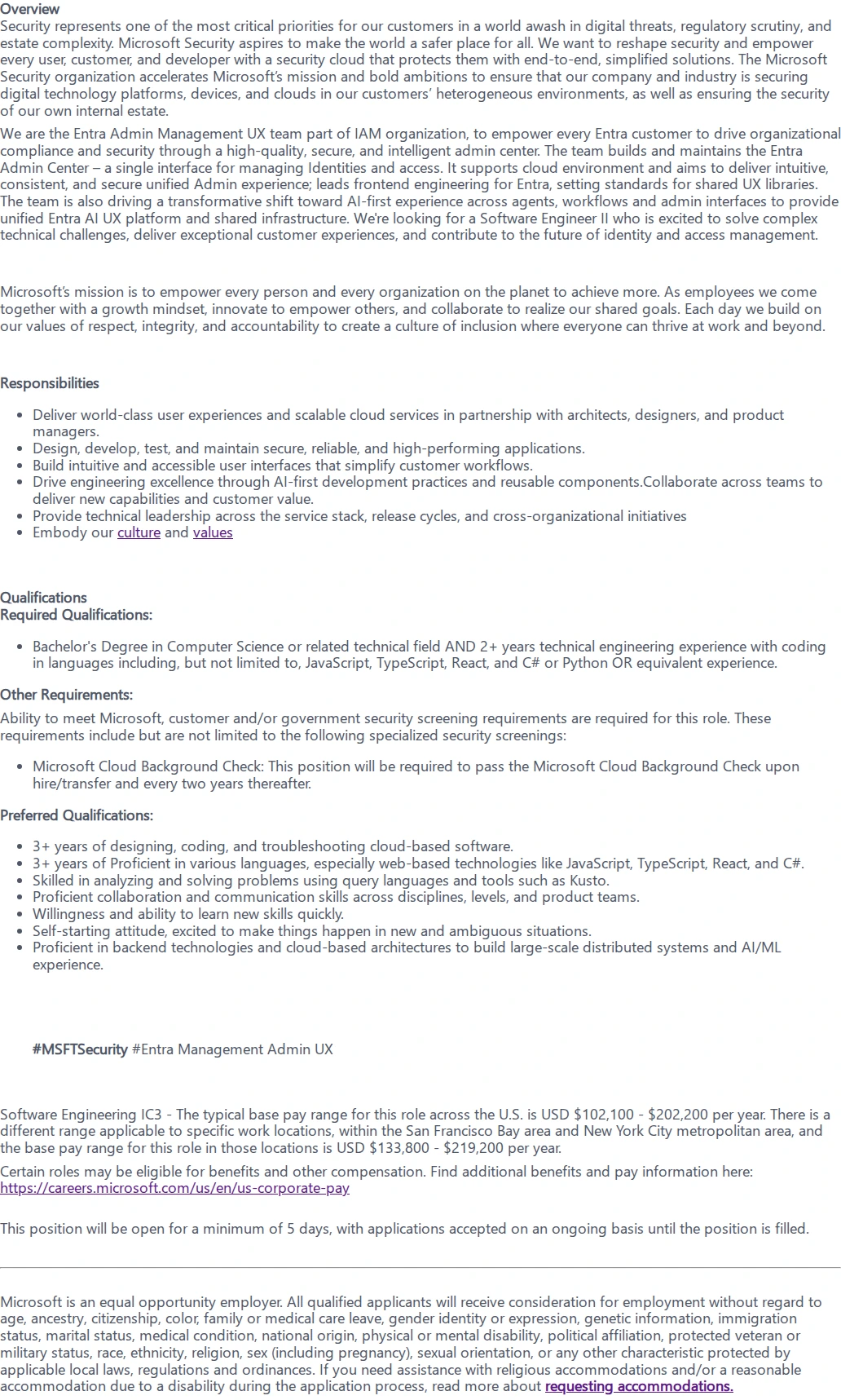 마이크로소프트(Microsoft) Software Engineer II 채용공고
