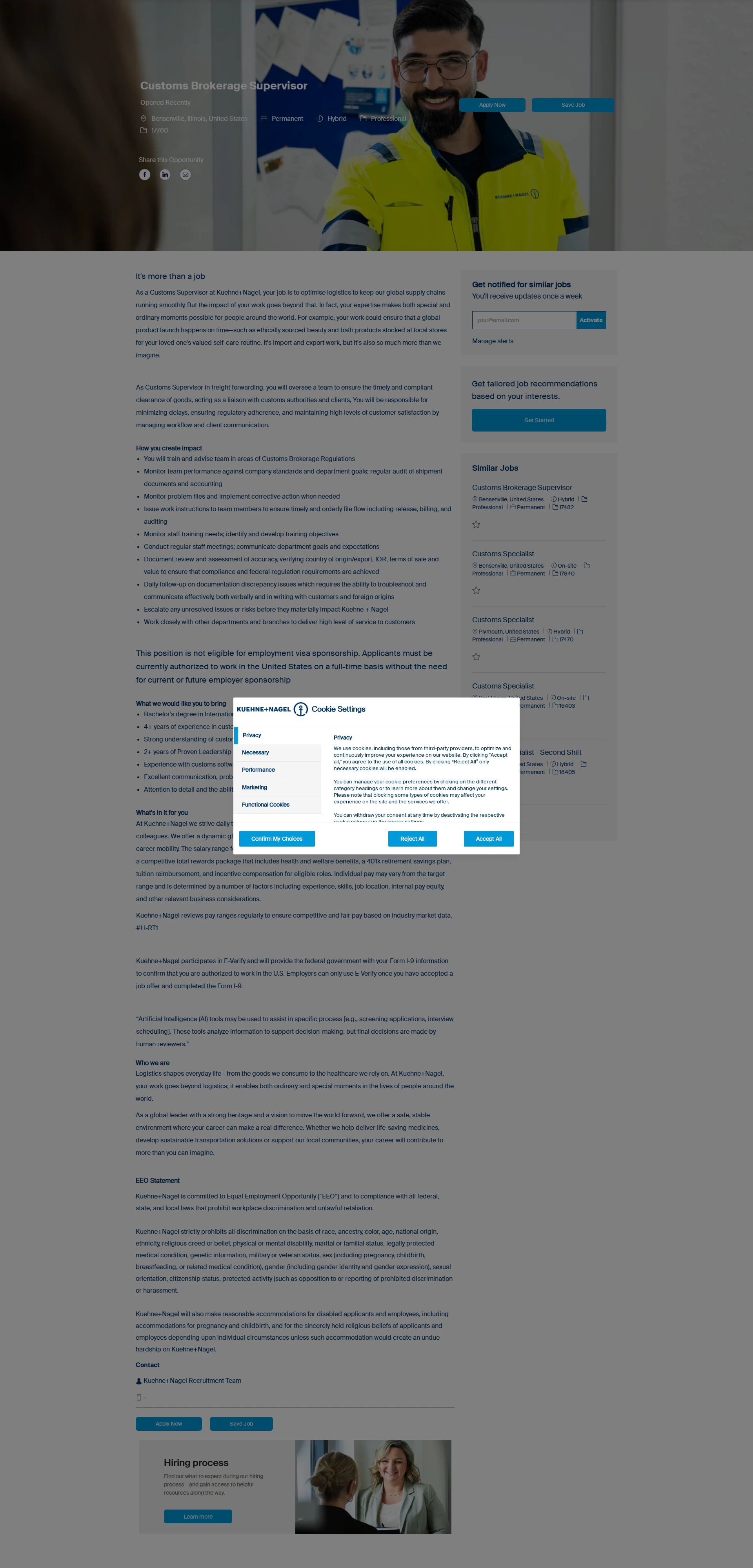 퀴네앤드나겔 Customs Brokerage Supervisor 채용공고