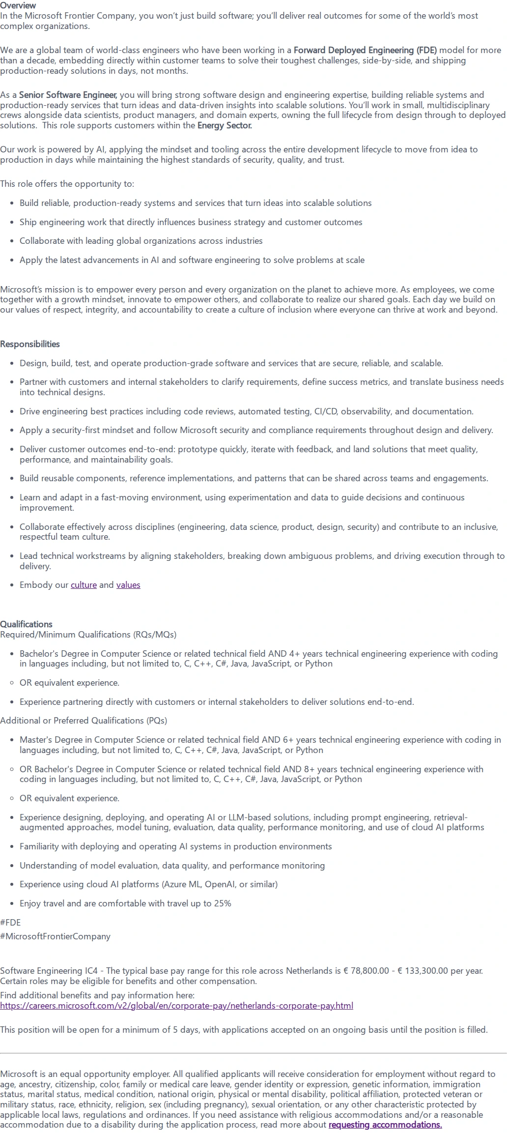 마이크로소프트(Microsoft) Snr Software Engineer - FDE (Energy Industry) 채용공고