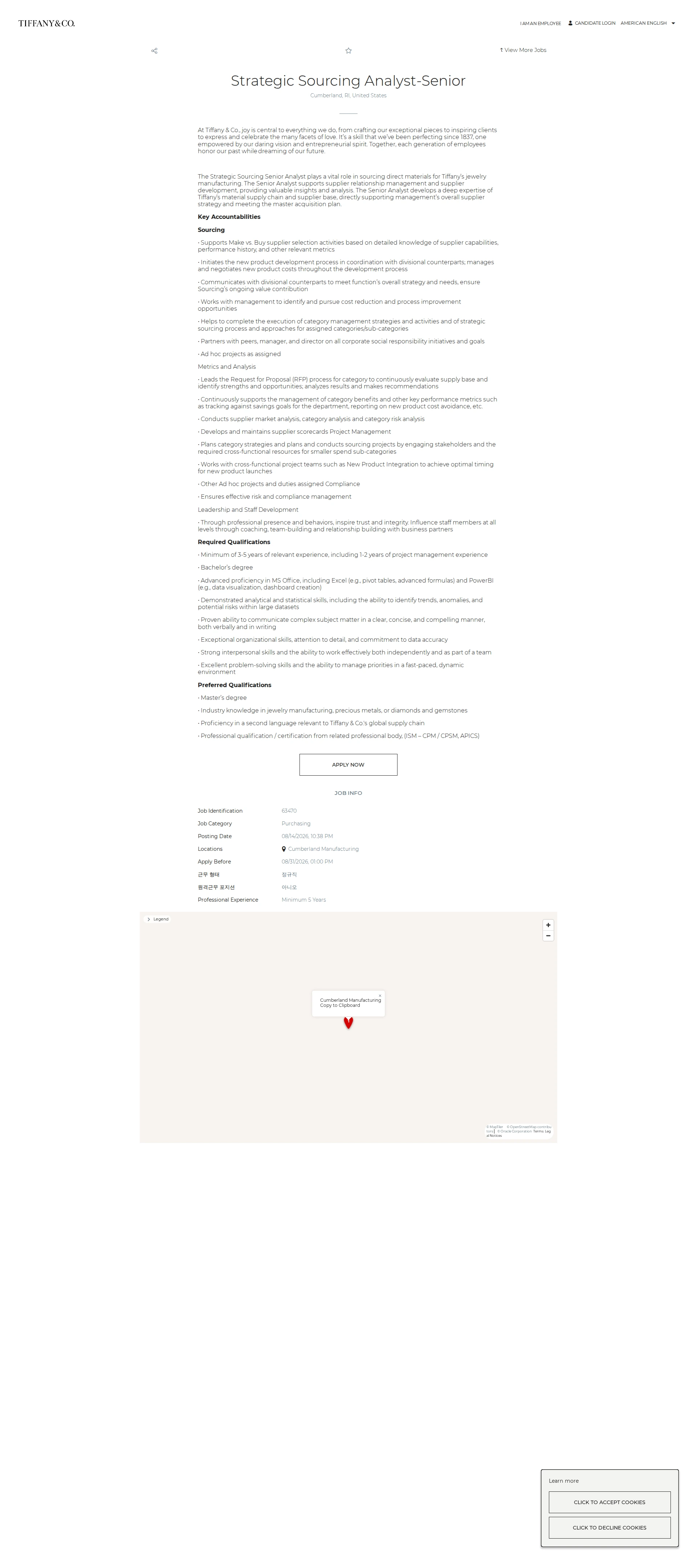 티파니앤코 Strategic Sourcing Analyst-Senior 채용공고
