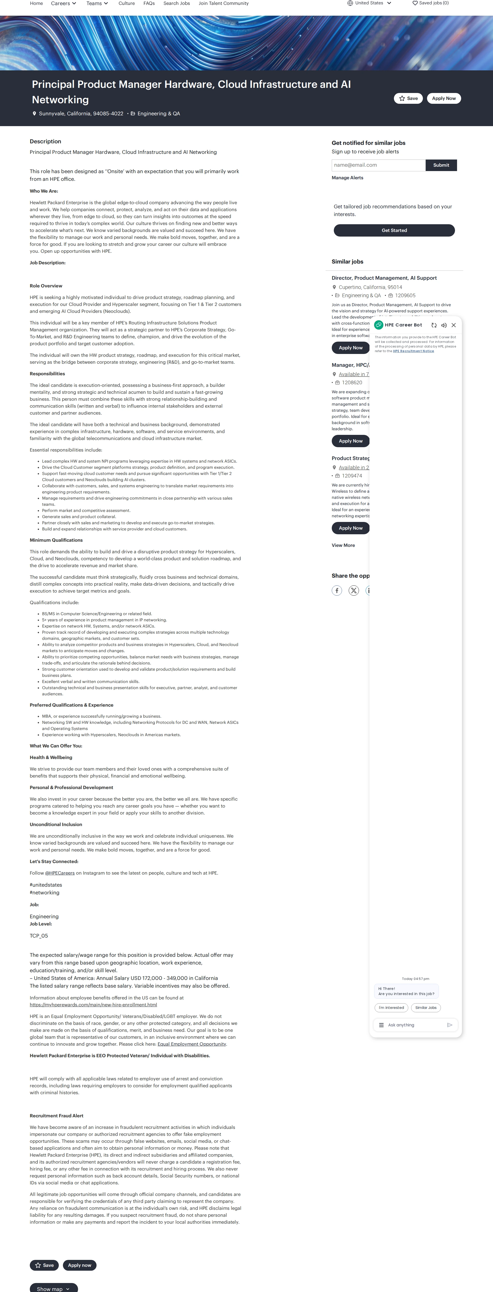 HP Principal Product Manager Hardware, Cloud Infrastructure and AI Networking 채용공고