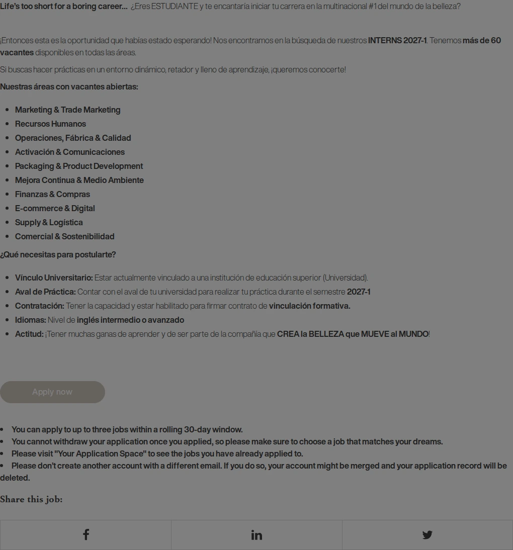로레알(L'Oreal) L'Oréal Groupe: Internship Program Colombia 2027-1 채용공고