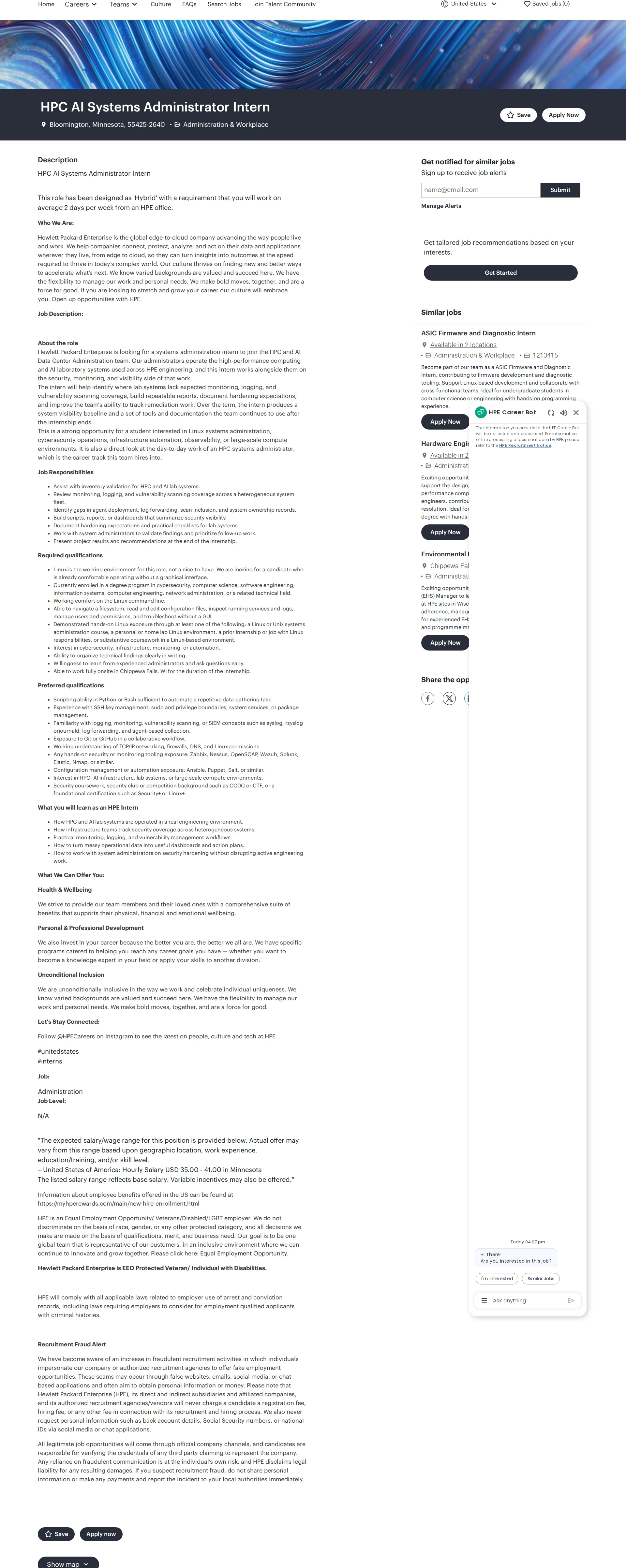 HP HPC AI Systems Administrator Intern 채용공고