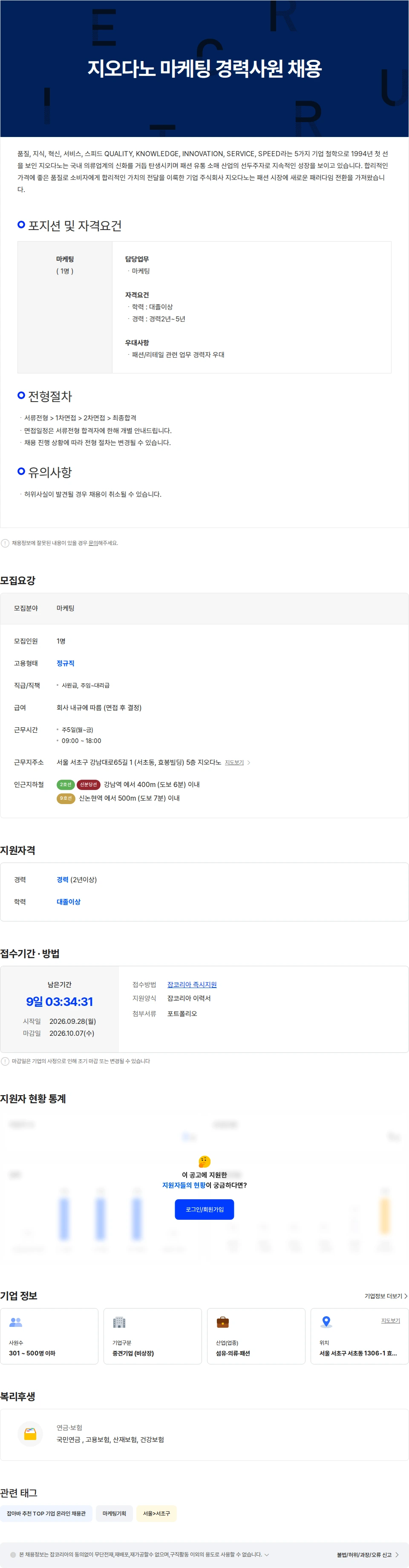 지오다노 지오다노 마케팅 경력사원 채용 채용공고