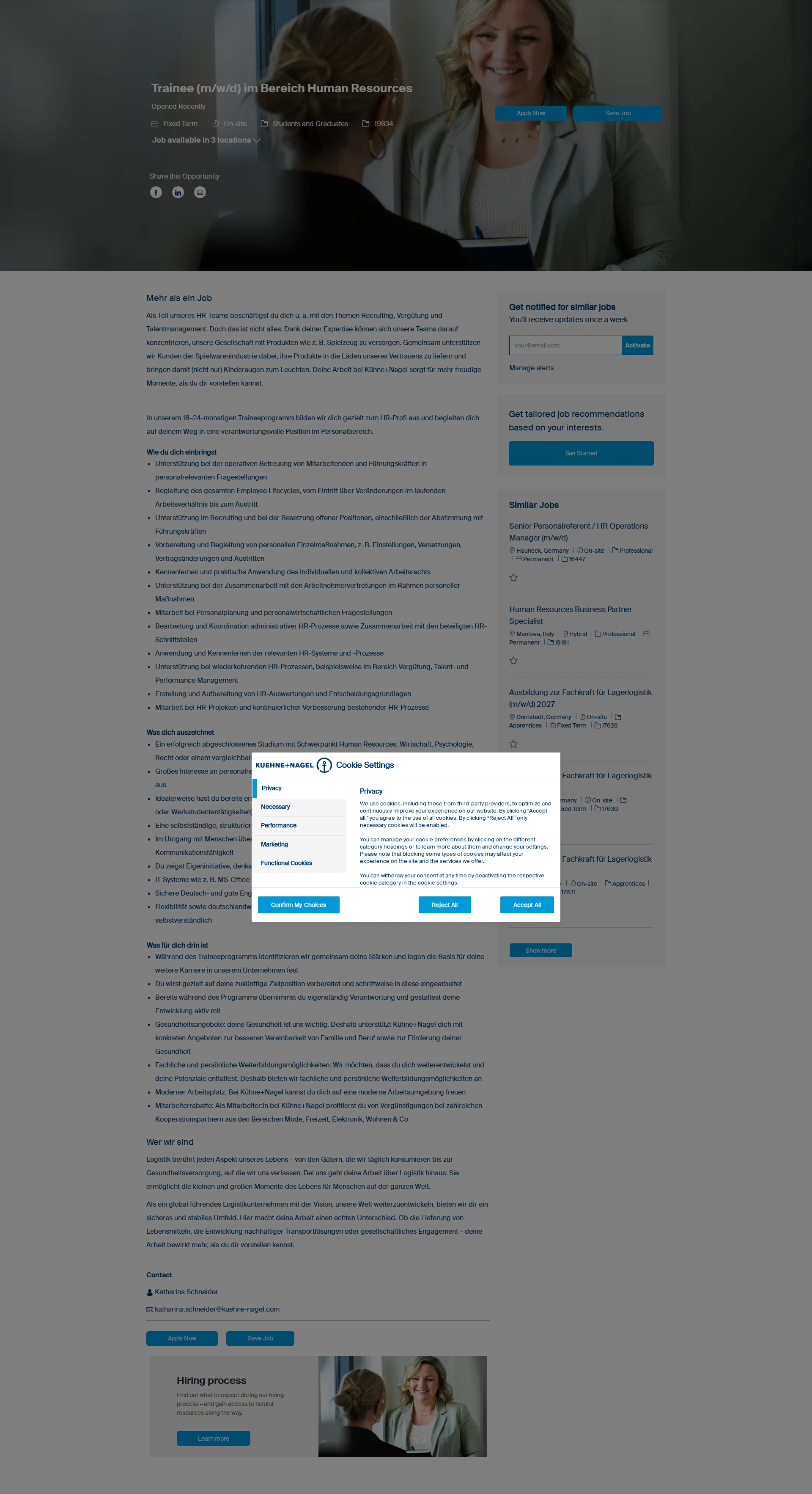 퀴네앤드나겔 Trainee (m/w/d) im Bereich Human Resources 채용공고