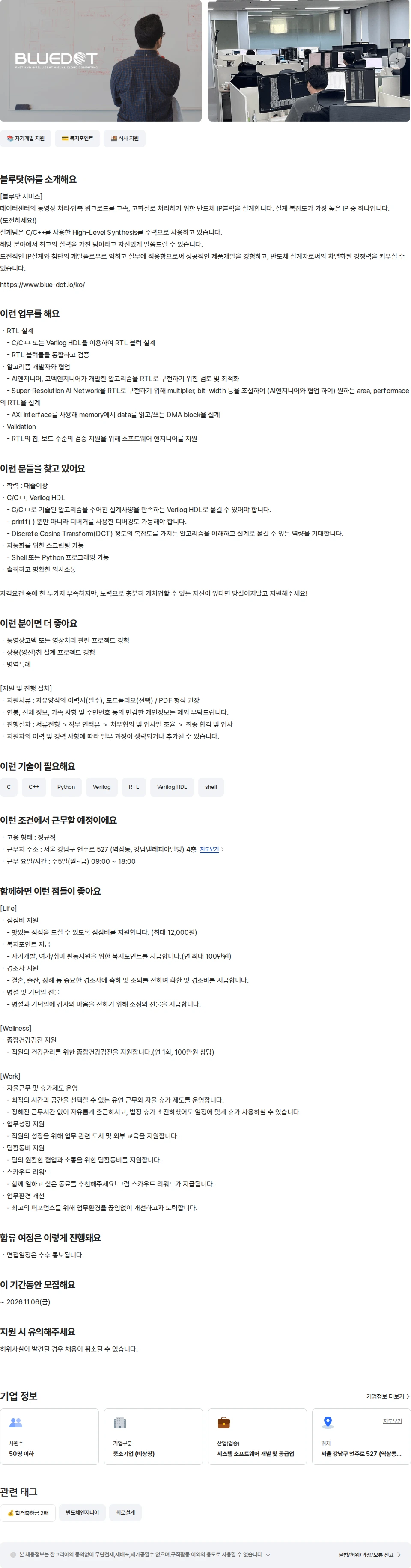 블루닷 반도체 회로 설계 개발자(3년이상) 채용공고