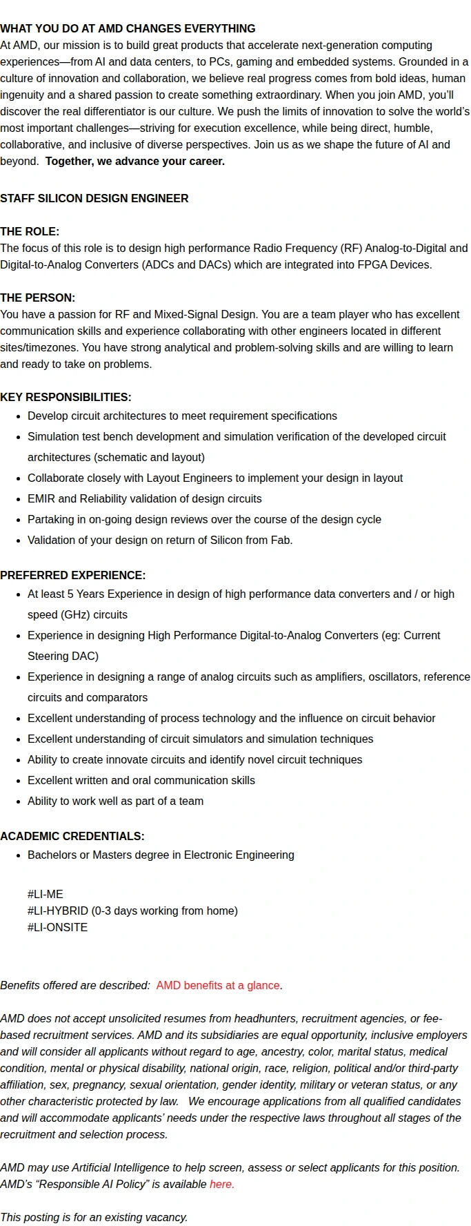 AMD Senior Analog/Mixed‑Signal IC Design Engineer 채용공고