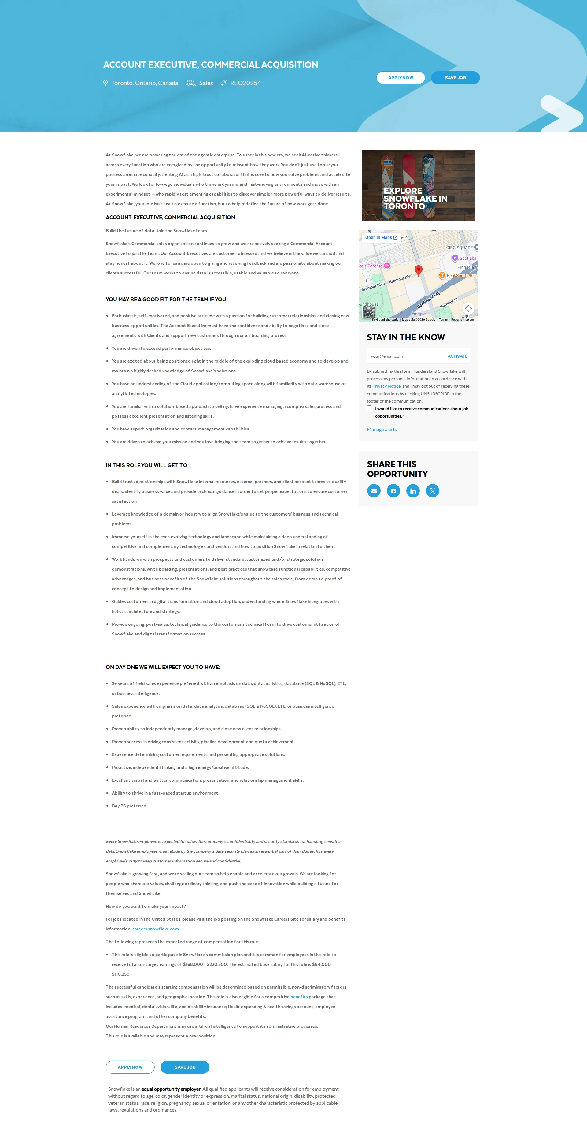 스노우플레이크 Account Executive, Commercial Acquisition 채용공고