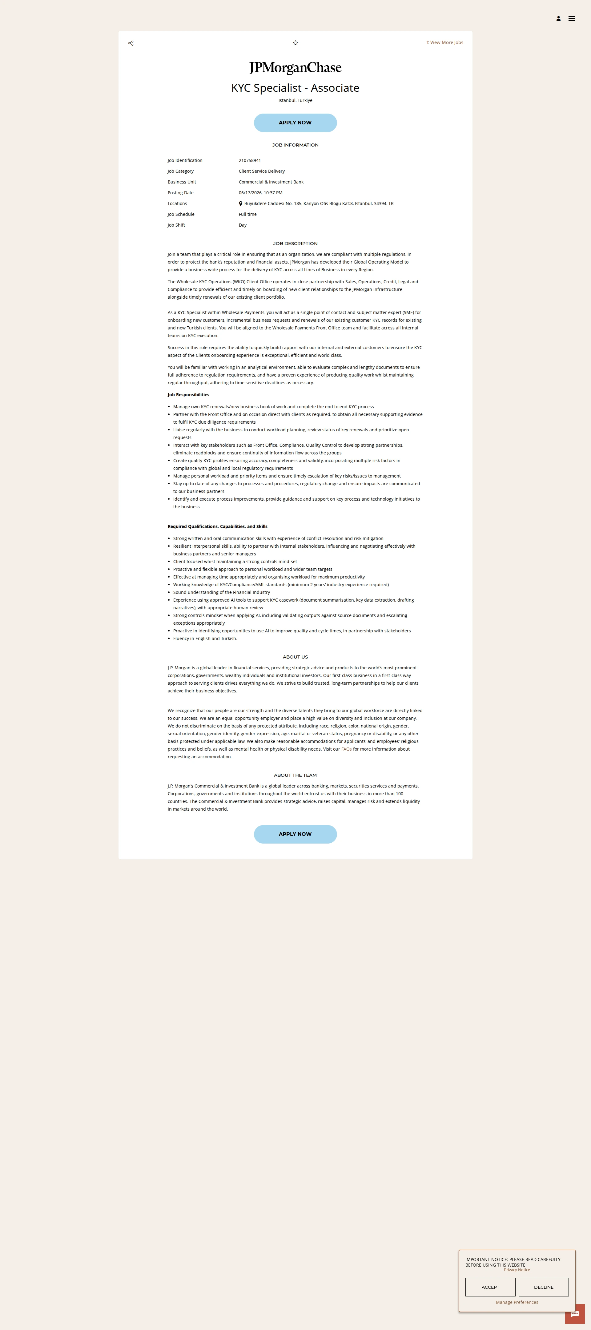 JPMorganChase KYC Specialist - Associate 채용공고