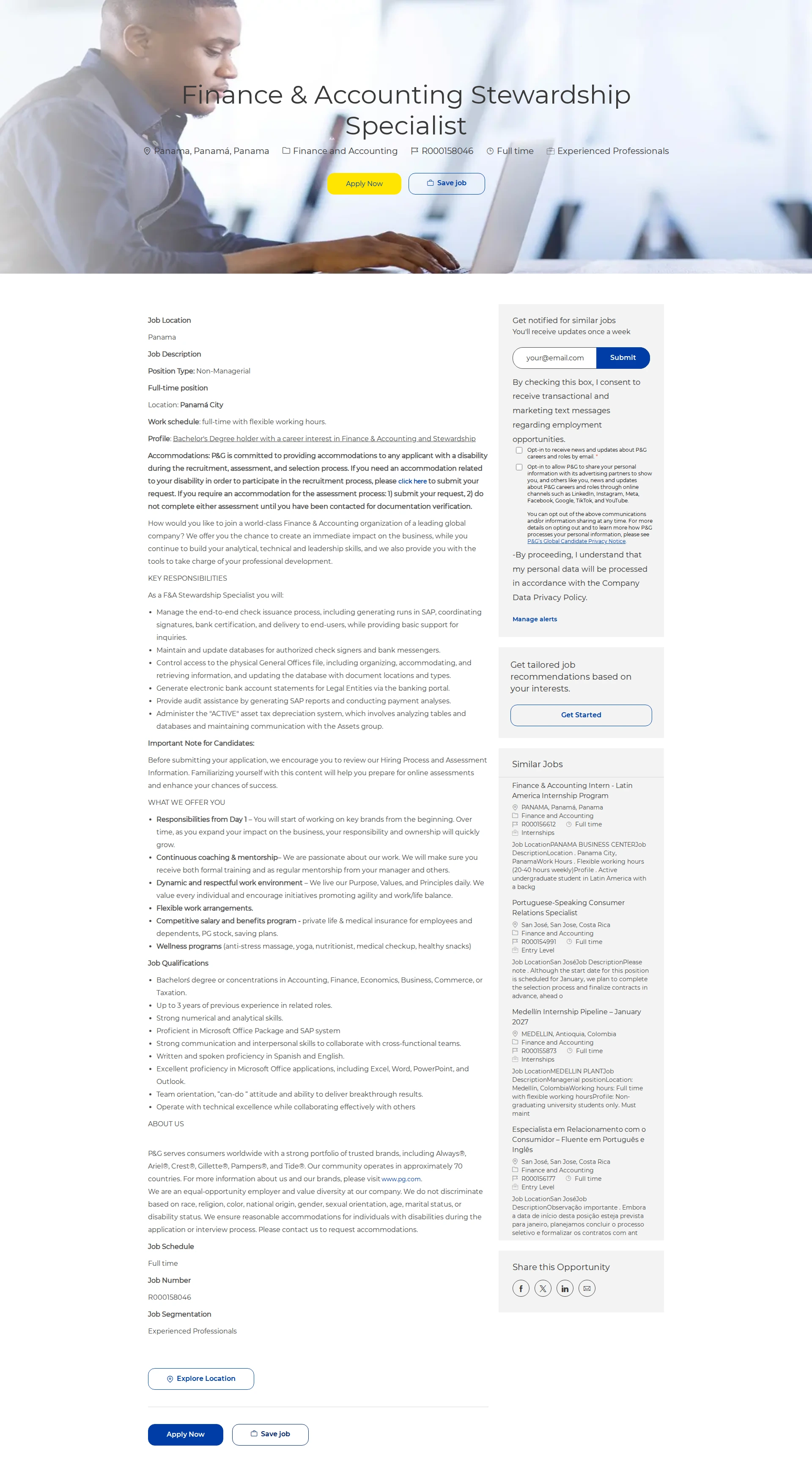 P&G Finance & Accounting Stewardship Specialist 채용공고