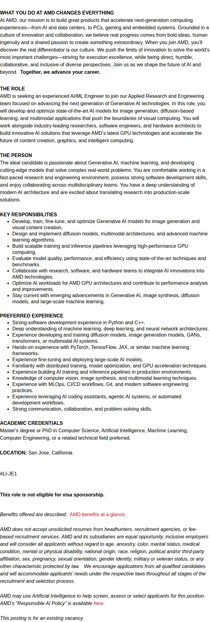 AMD Generative AI Engineer - Graphics 채용공고