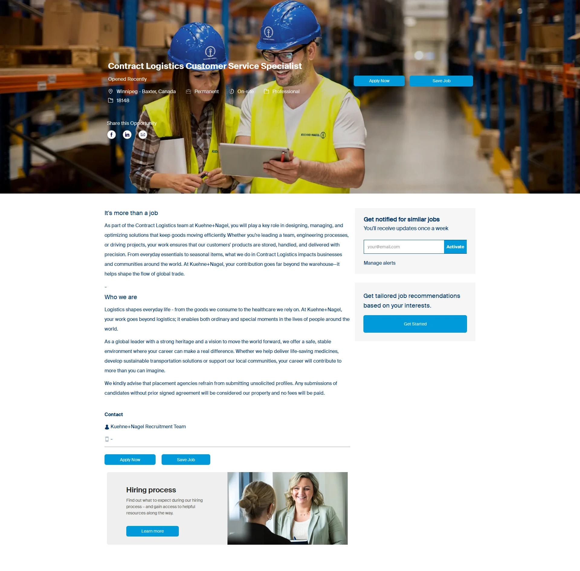 퀴네앤드나겔 Contract Logistics Customer Service Specialist 채용공고