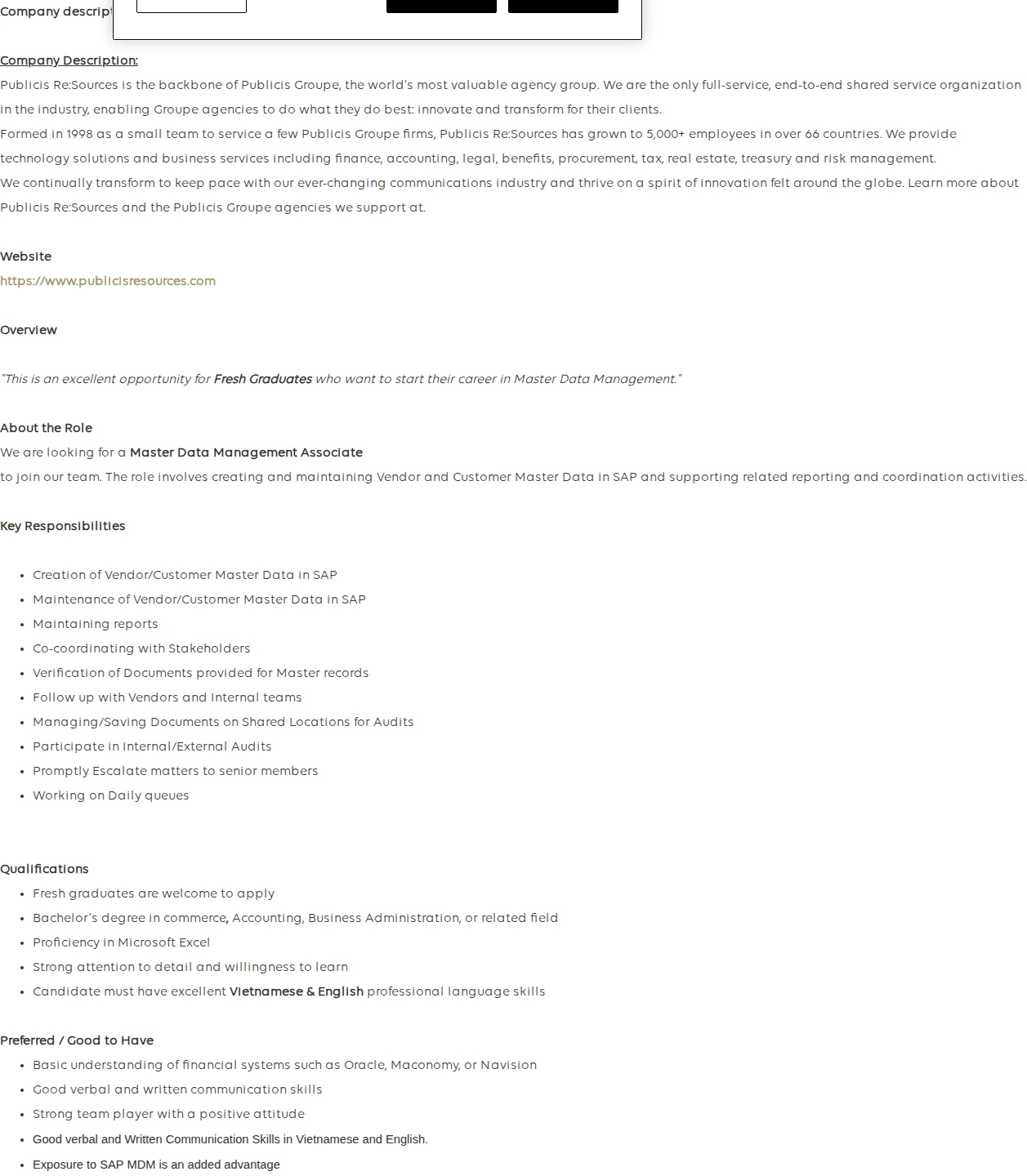 Publicis Groupe Associate, MDM Vietnam 채용공고