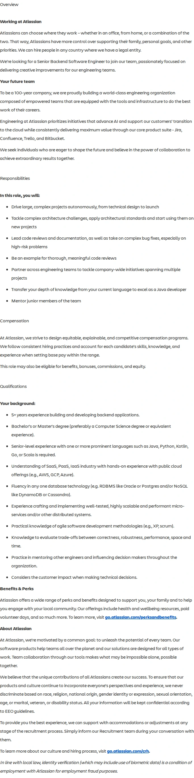 아틀라시안 Senior Backend Software Engineer 채용공고