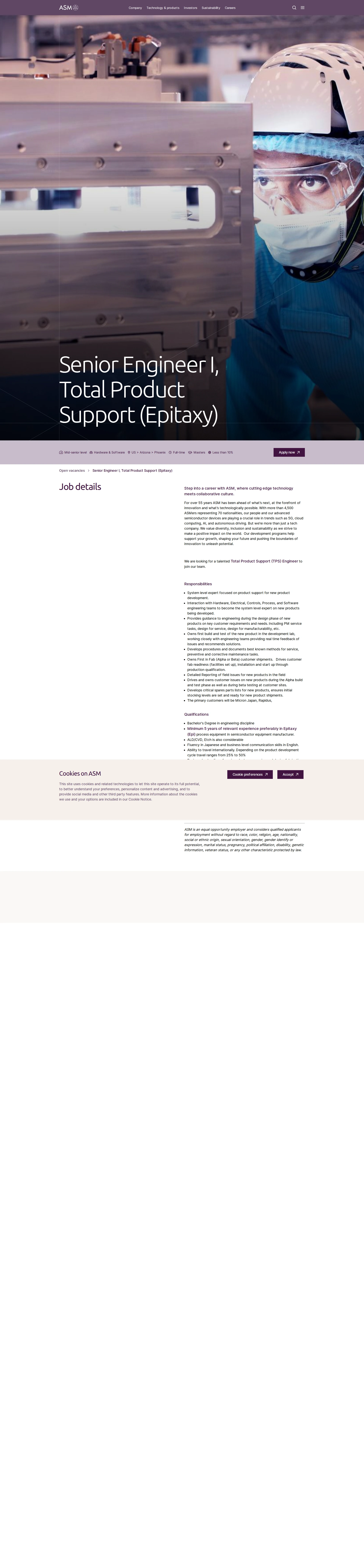 ASM Senior Engineer I, Total Product Support (Epitaxy) 채용공고