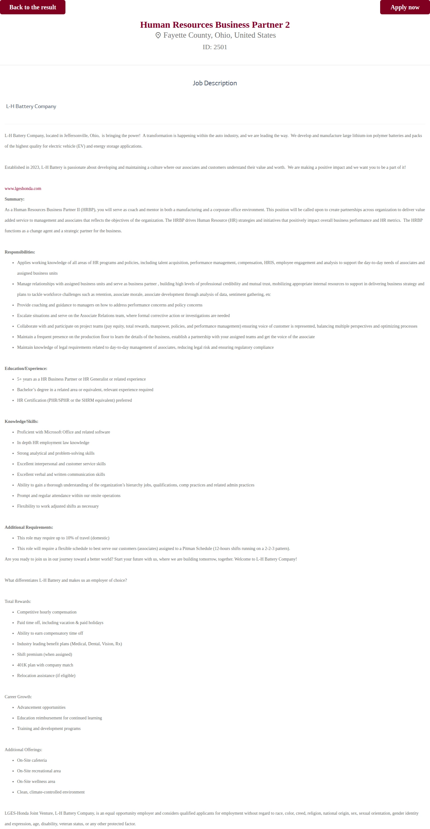 LG전자 Human Resources Business Partner 2 채용공고