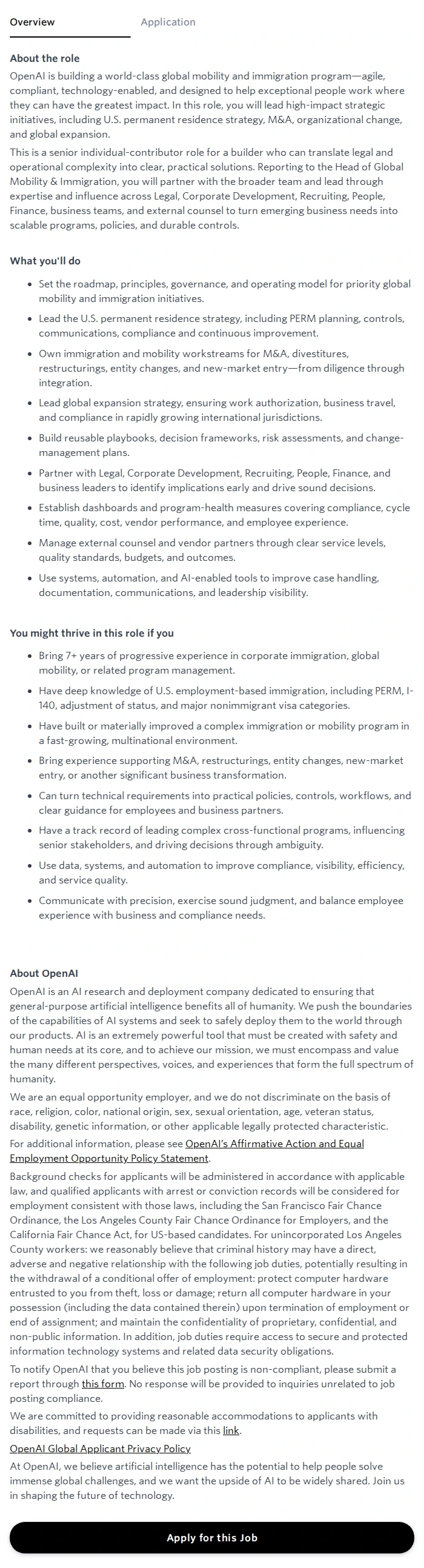 오픈에이아이(OpenAI) Global Mobility Manager, Strategic Initiatives 채용공고