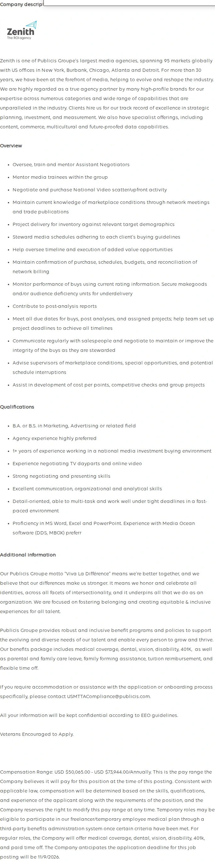 Publicis Groupe Negotiator, National Video Investment 채용공고