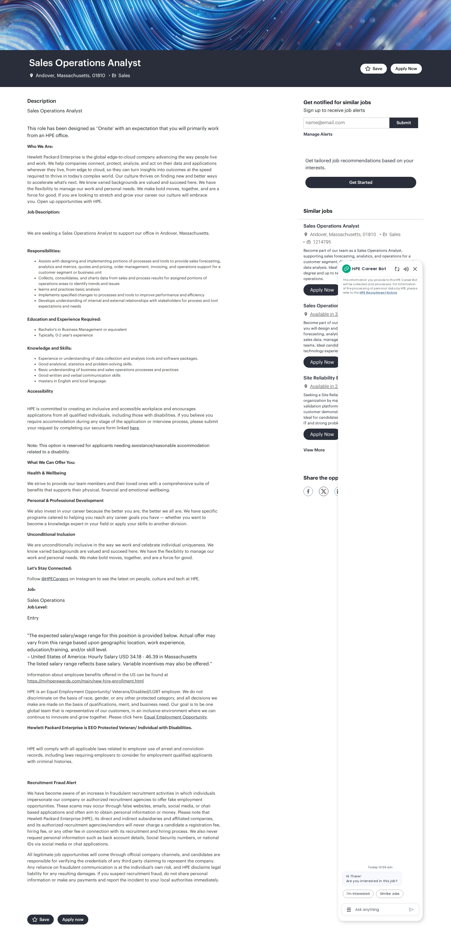 HP Sales Operations Analyst 채용공고