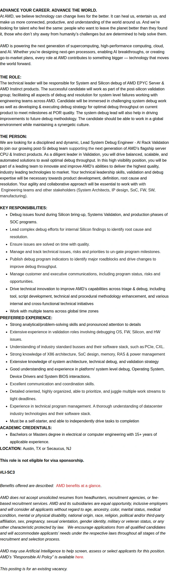 AMD Principal Debug Engineer 채용공고