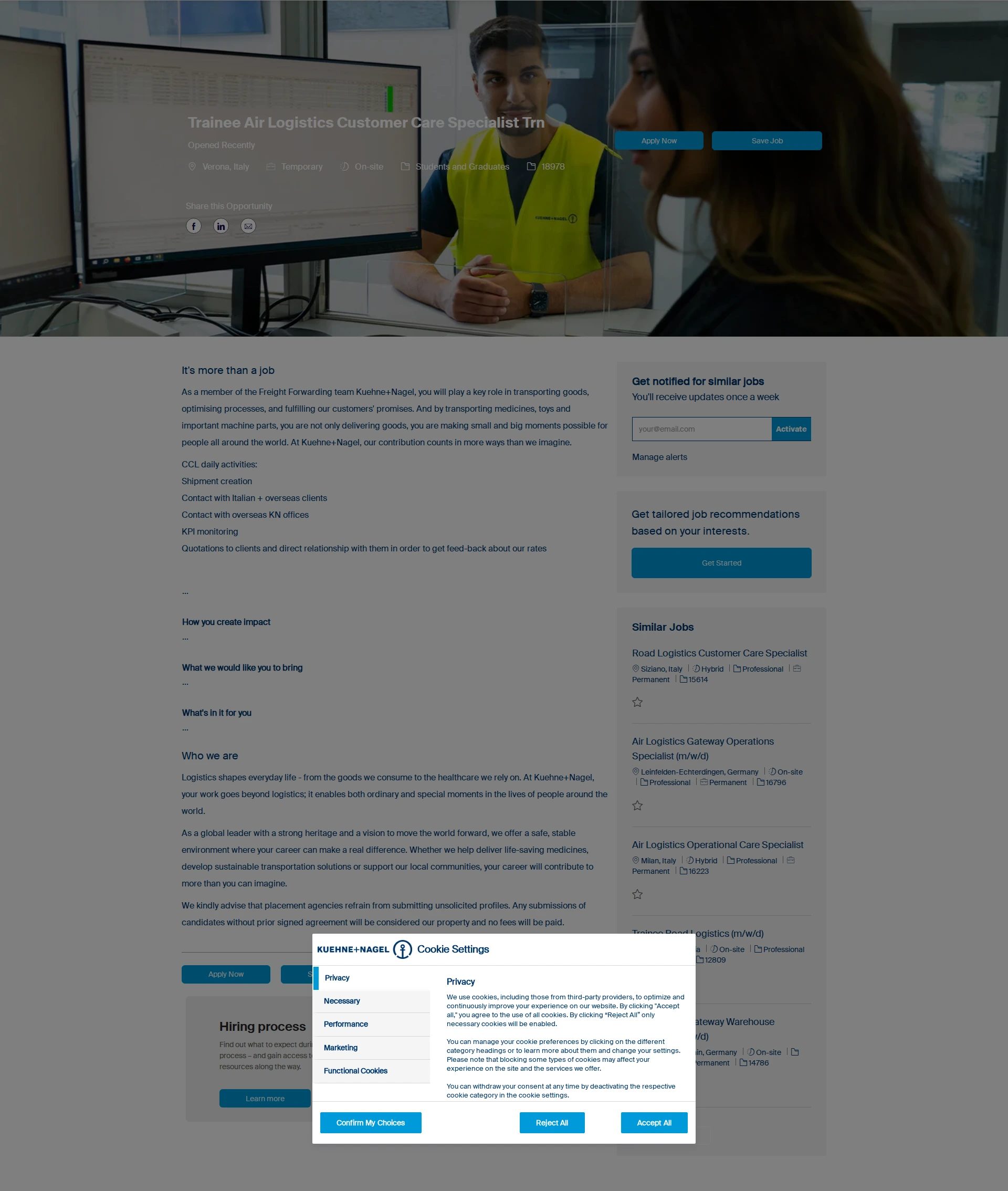 퀴네앤드나겔 Trainee Air Logistics Customer Care Specialist Trn 채용공고