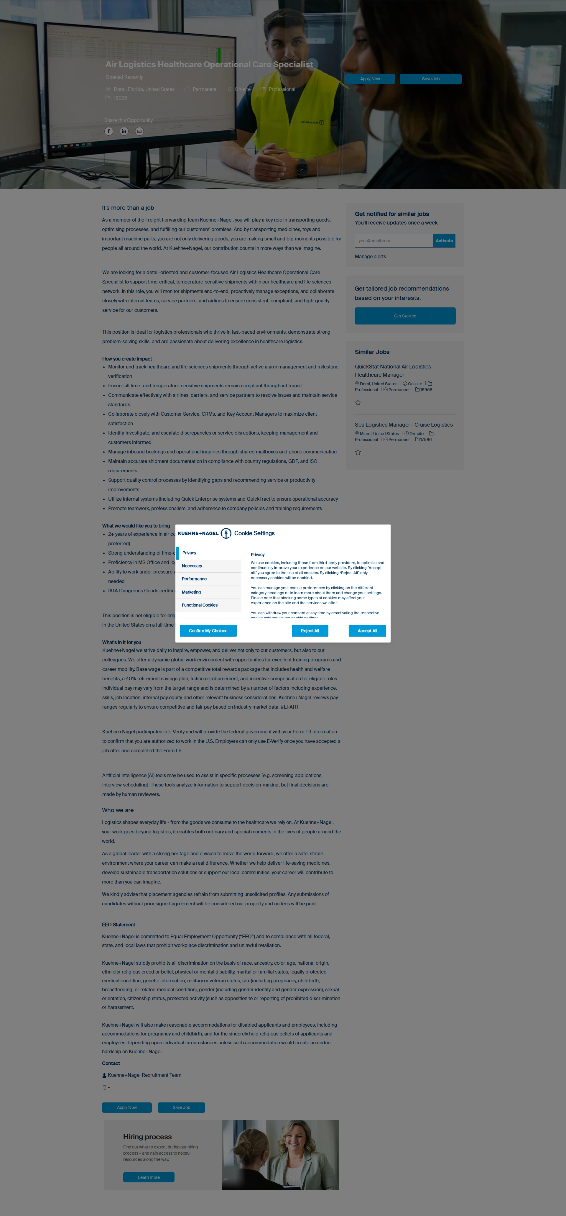 퀴네앤드나겔 Air Logistics Healthcare Operational Care Specialist 채용공고