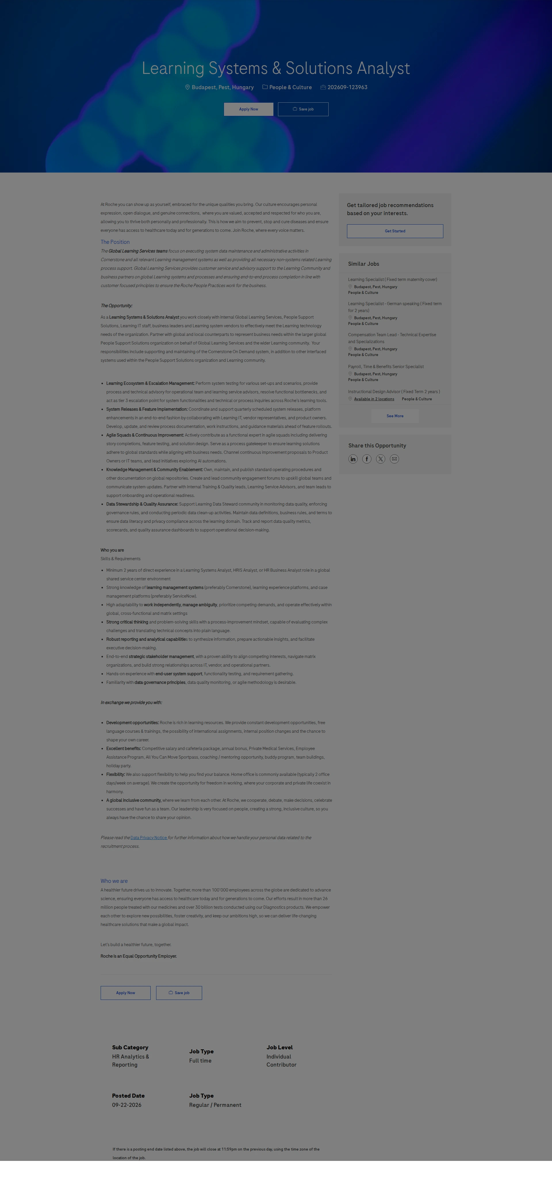 로슈 Learning Systems & Solutions Analyst 채용공고
