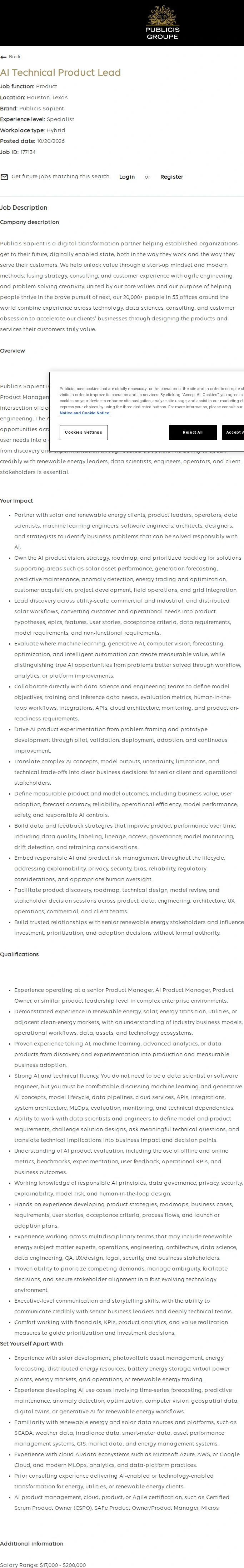 Publicis Groupe AI Technical Product Lead 채용공고