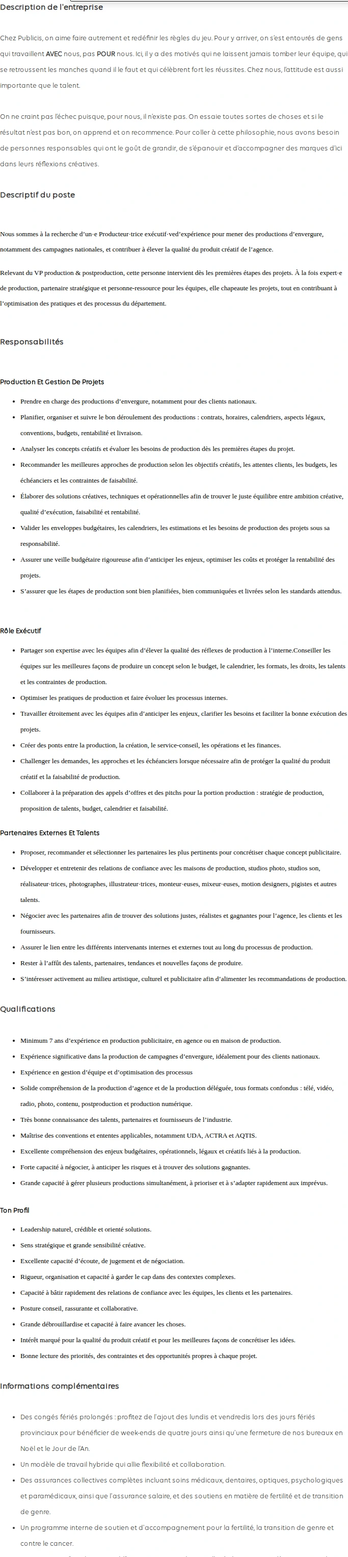 Publicis Groupe Producteur·trice exécutif·ve 채용공고