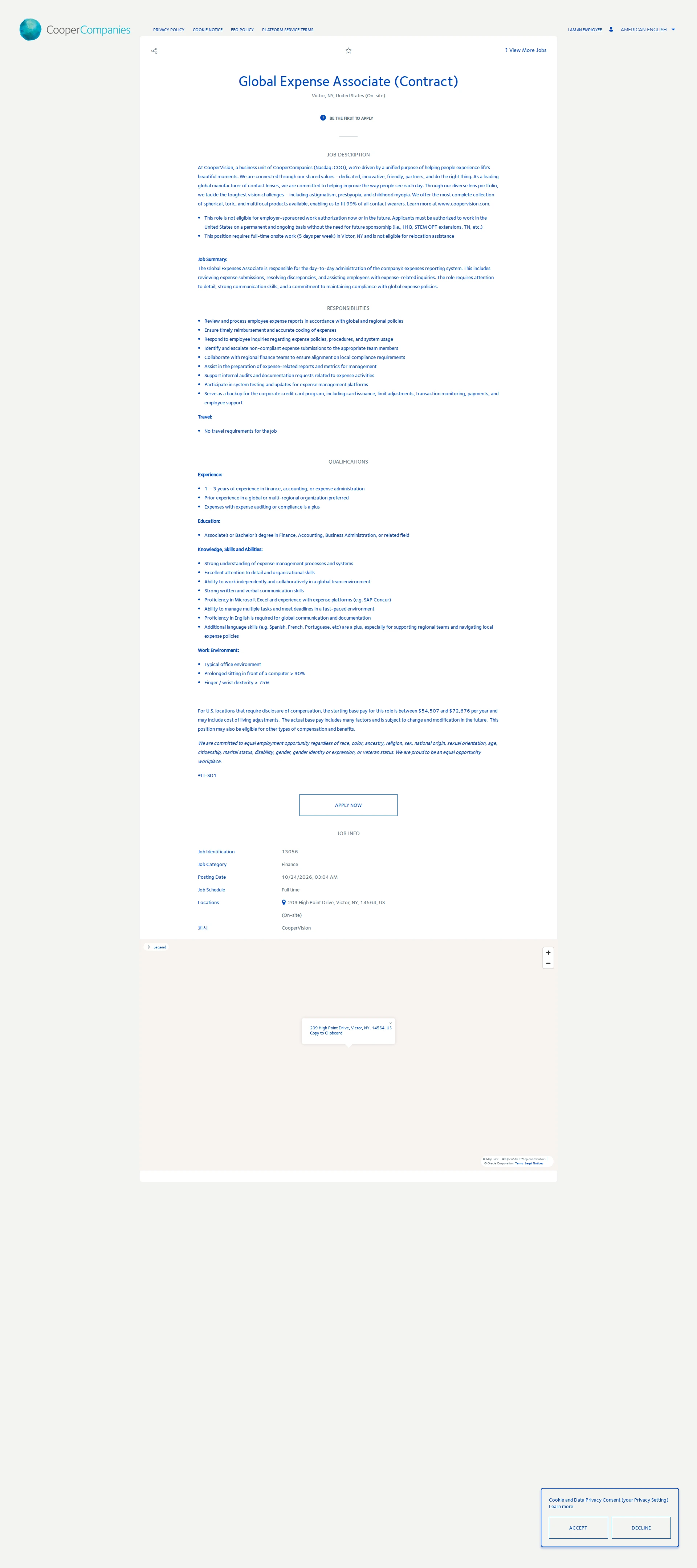 쿠퍼비전코리아 Global Expense Associate (Contract) 채용공고