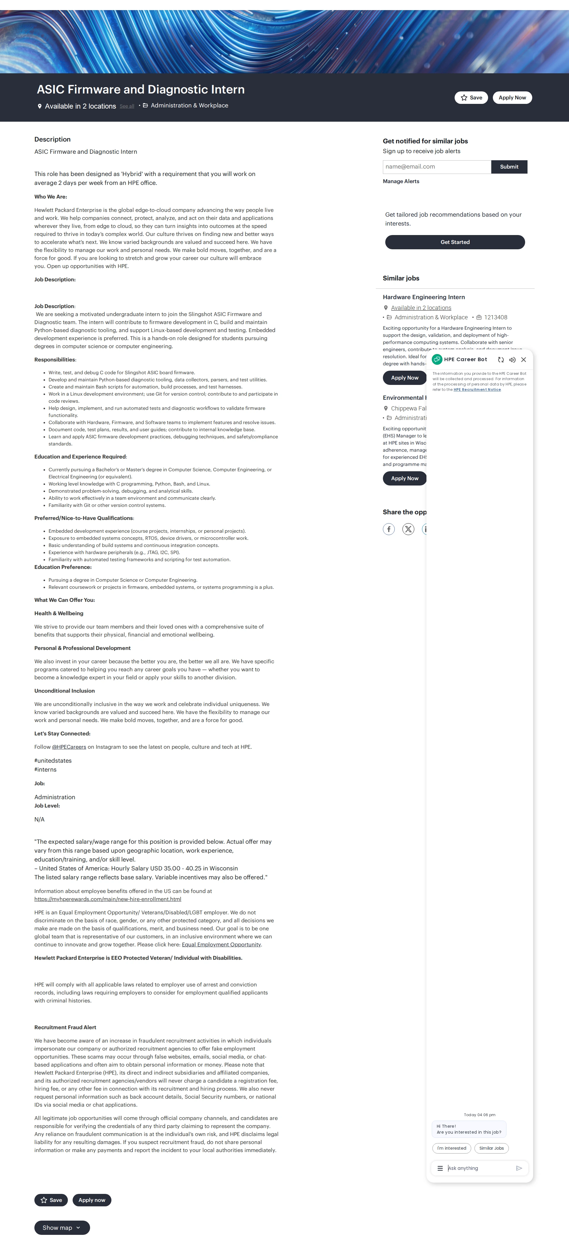 HP ASIC Firmware and Diagnostic Intern 채용공고
