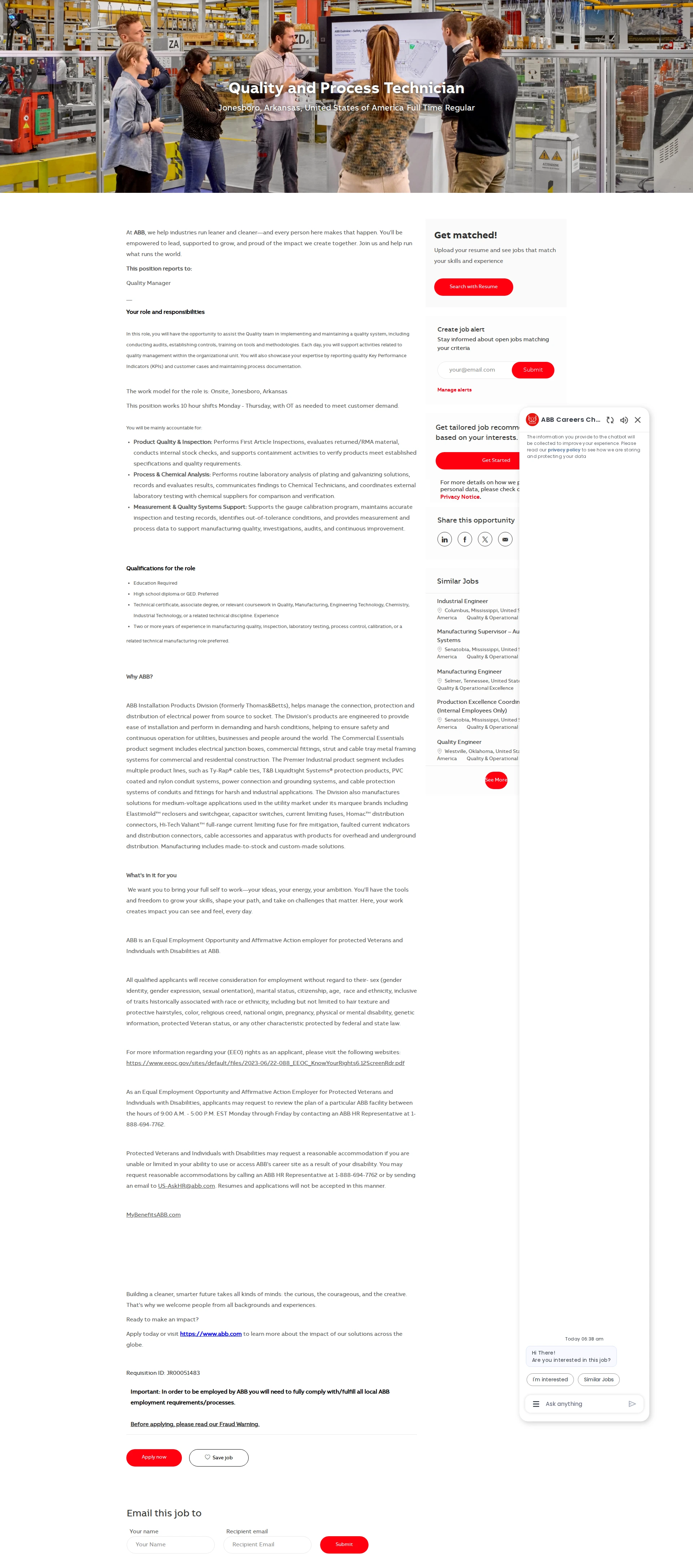 ABB코리아 Quality and Process Technician 채용공고