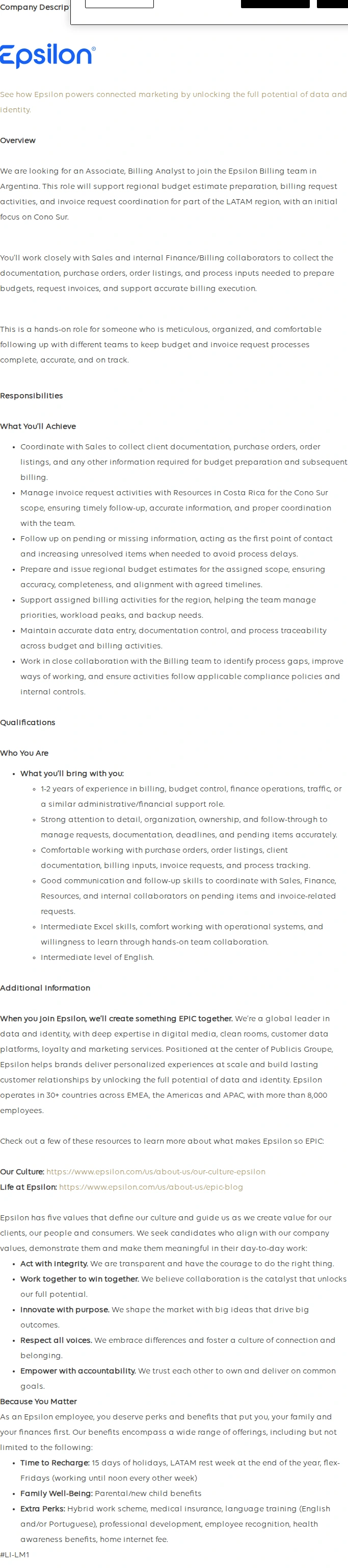 Publicis Groupe Associate, Billing Analyst 채용공고