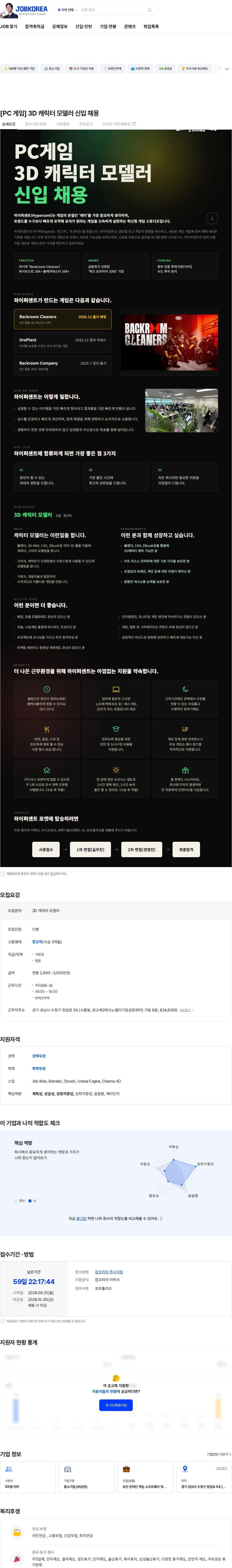 하이퍼센트 [PC 게임] 3D 캐릭터 모델러 신입 채용 채용공고