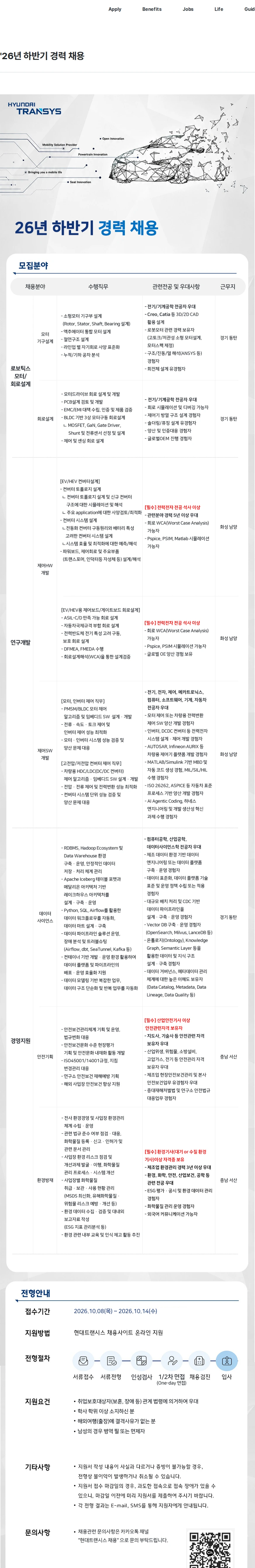 현대트랜시스 '26년 하반기 경력 채용 채용공고