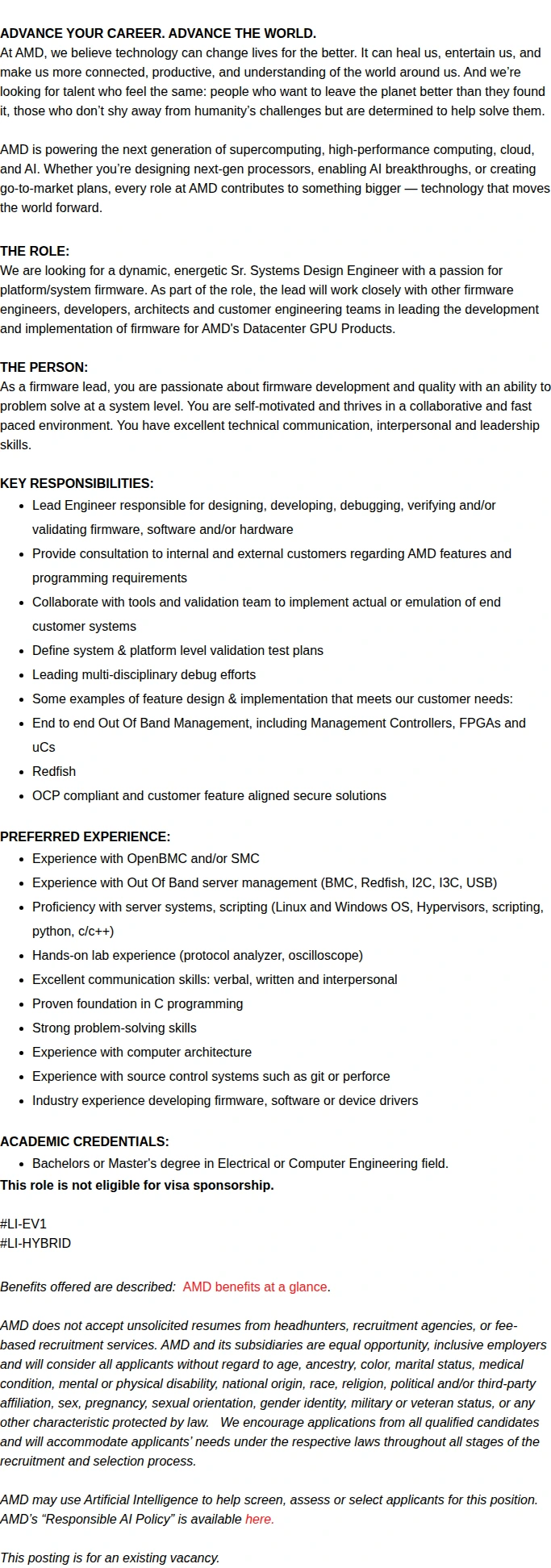 AMD Sr. Systems Design Engineer 채용공고